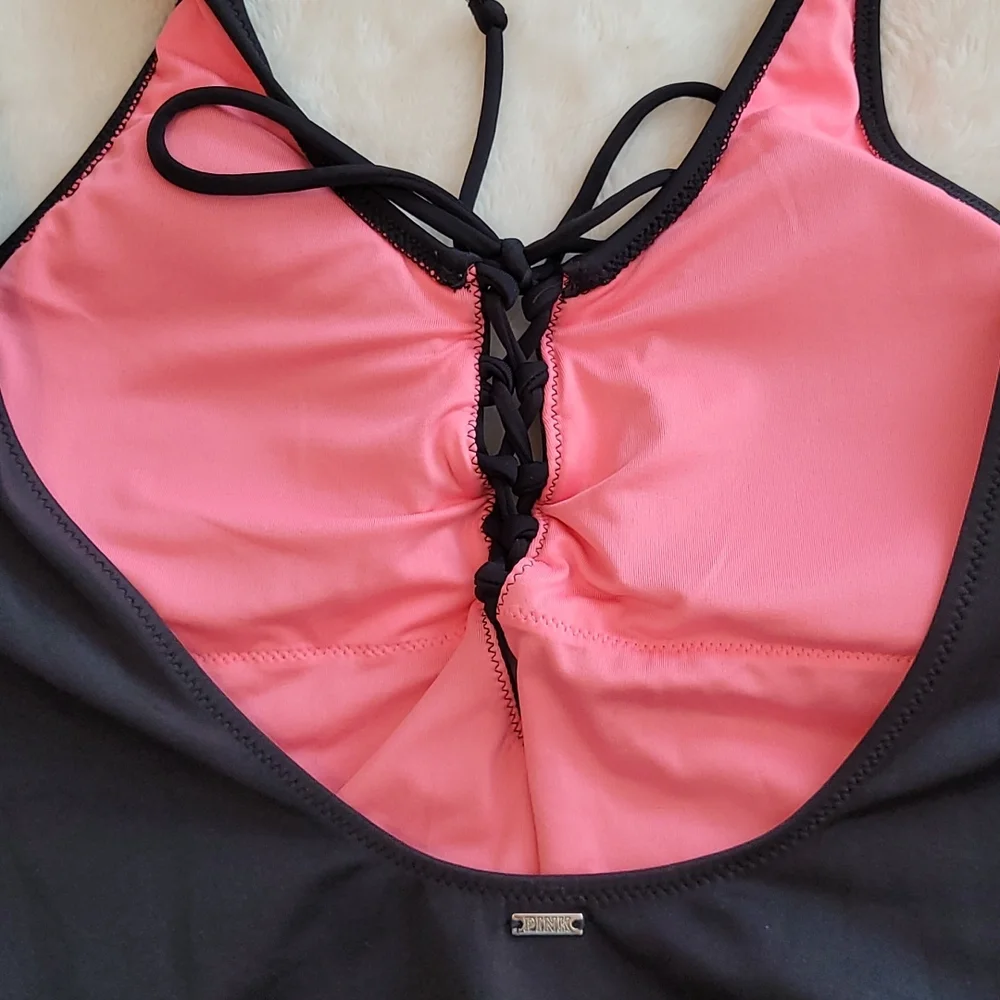 Pink Victoria’s Secret Black Tie Front One Piece Swimsuit Size Medium - Picture 8 of 11